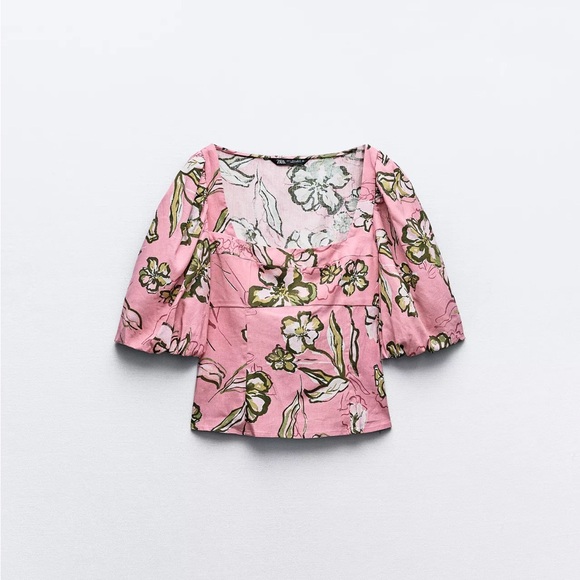 ZARA LINEN BLEND PRINTED TOP - Picture 6 of 7